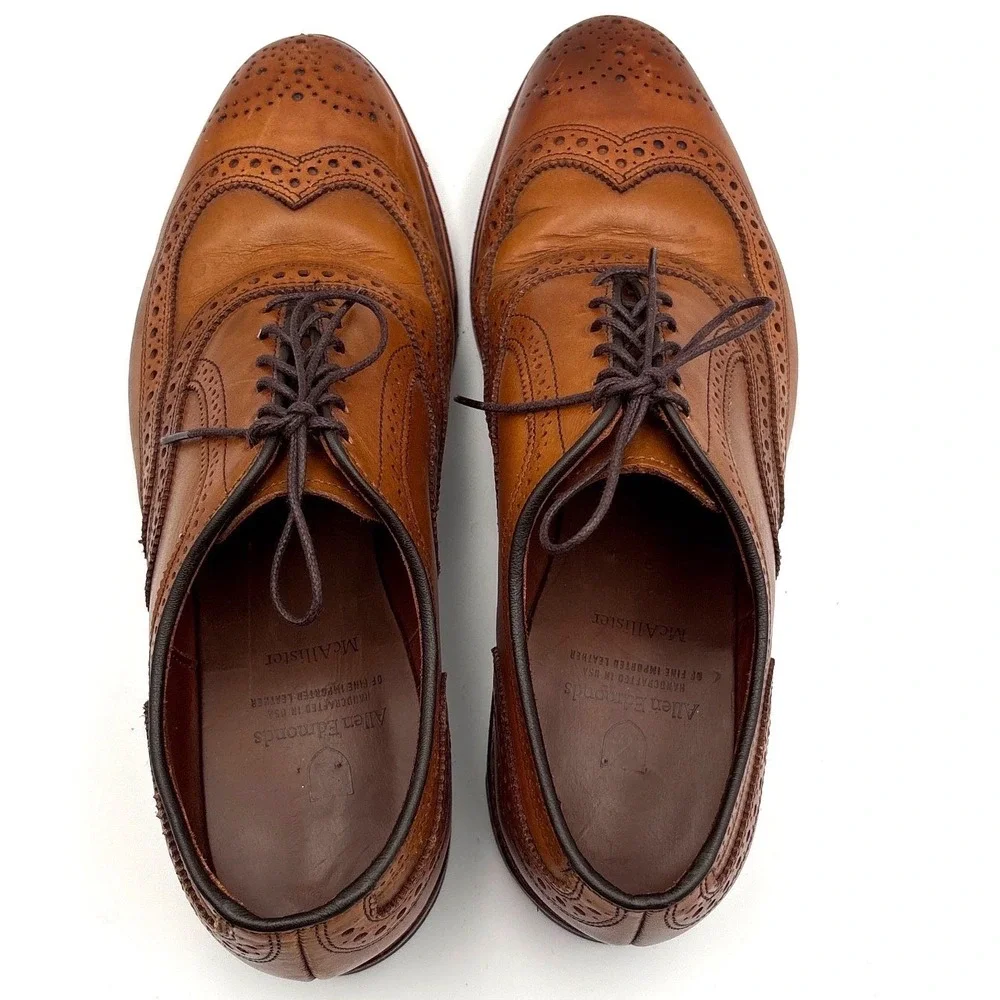 Allen Edmonds McAllister Walnut Leather Wingtip Oxford Shoes Men 8.5 3E Wide EEE